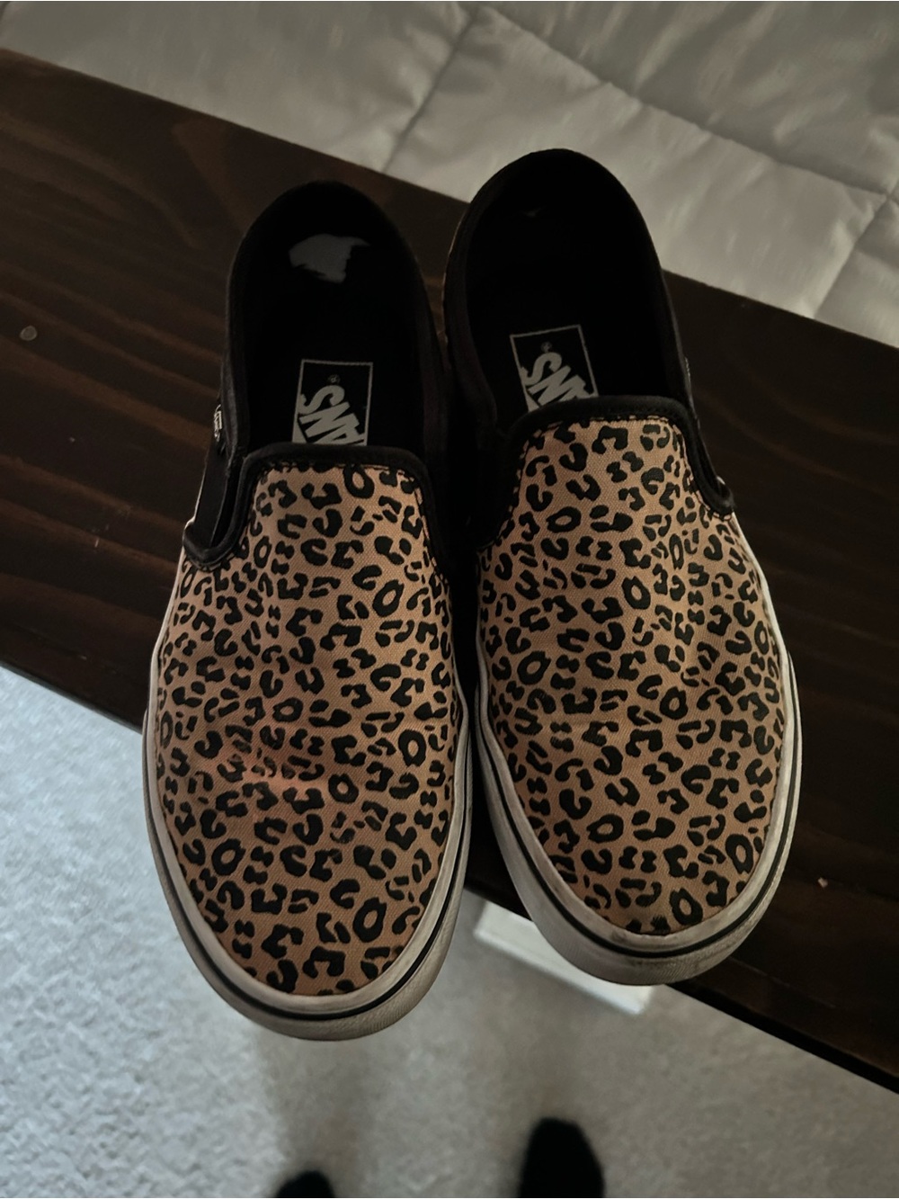 Vans Leopard-Print Slip-On Sneakers in Tan and Black